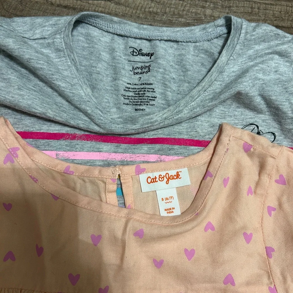 Disney Cat & Jack Girls 4pc Clothing Lot 6-7 Pink Yellow School Play Bundle Tees